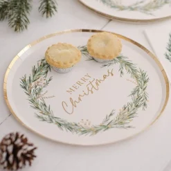 White Merry Christmas Wreath Paper Plates - 24Cm (8Pk)