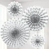 White Paper Glitter Fan Decorations (4Pk)