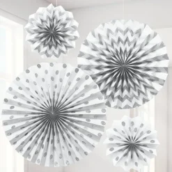 White Paper Glitter Fan Decorations (4Pk)