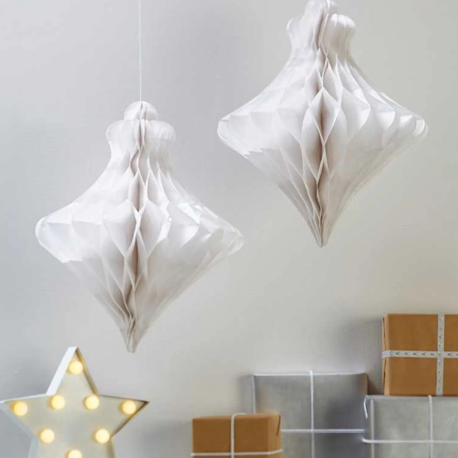 White Paper Honeycomb Baubles - 40Cm (2Pk)