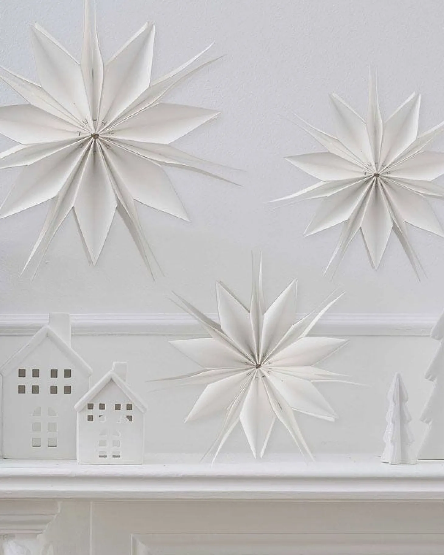 White Paper Stars Hanging Decorations (7Pk)