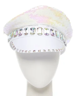 White Reversible Sequin Biker Hat