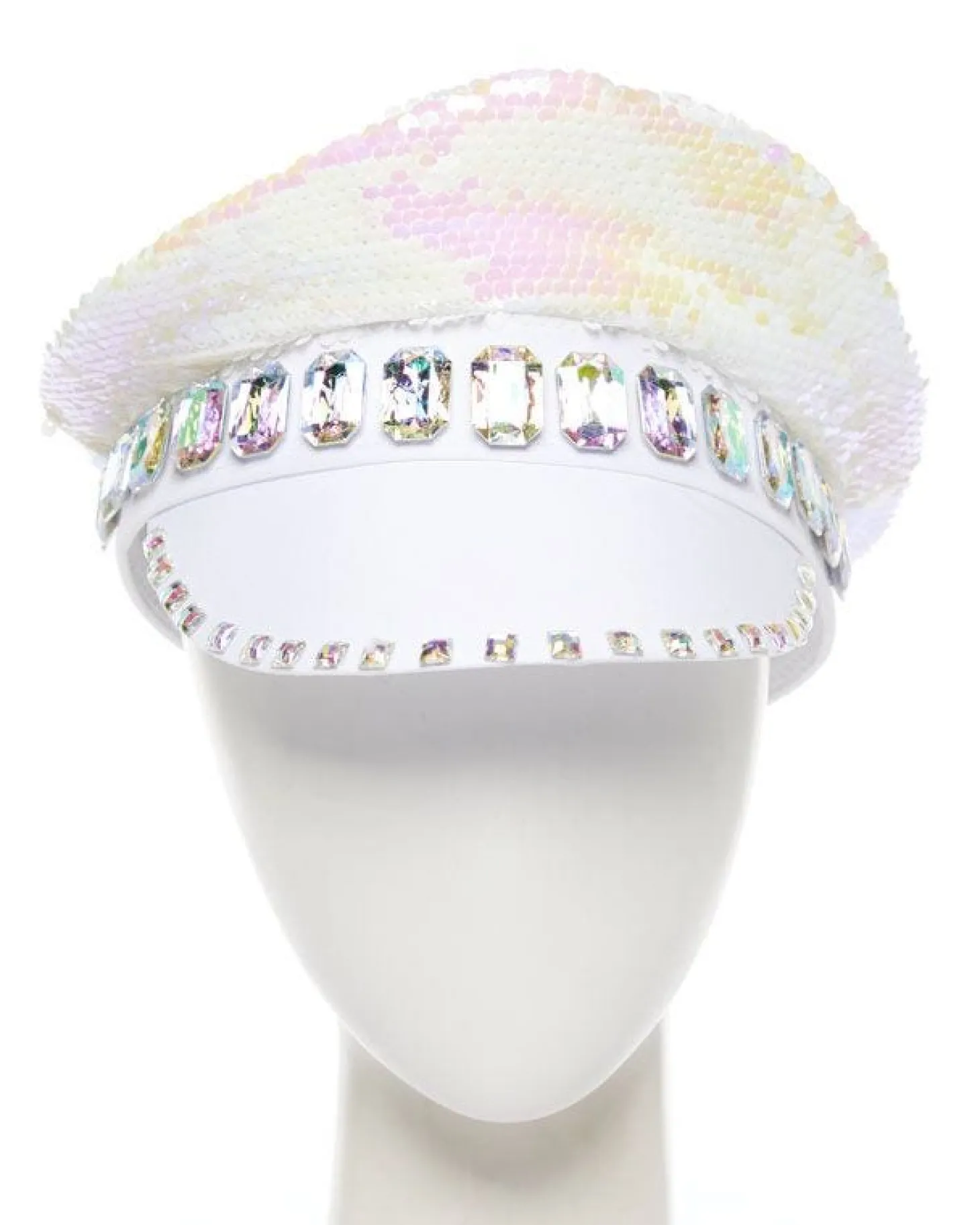 White Reversible Sequin Biker Hat