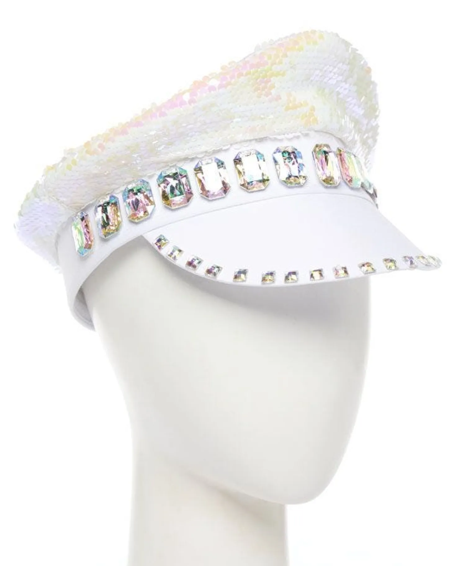 White Reversible Sequin Biker Hat