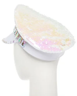 White Reversible Sequin Biker Hat