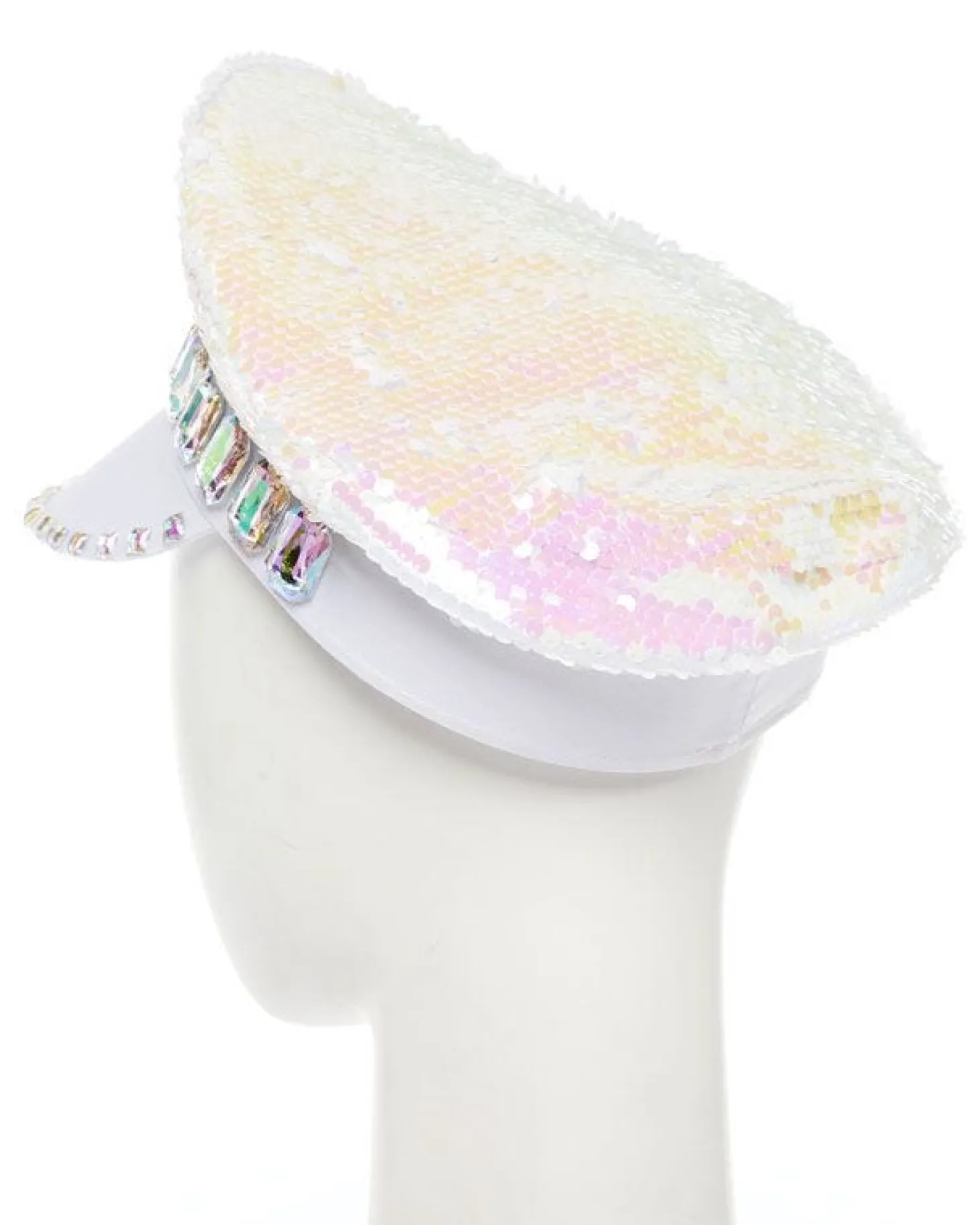 White Reversible Sequin Biker Hat