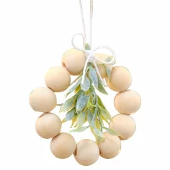 Wooden Beads & Foliage Tree Decorations (4Pk)