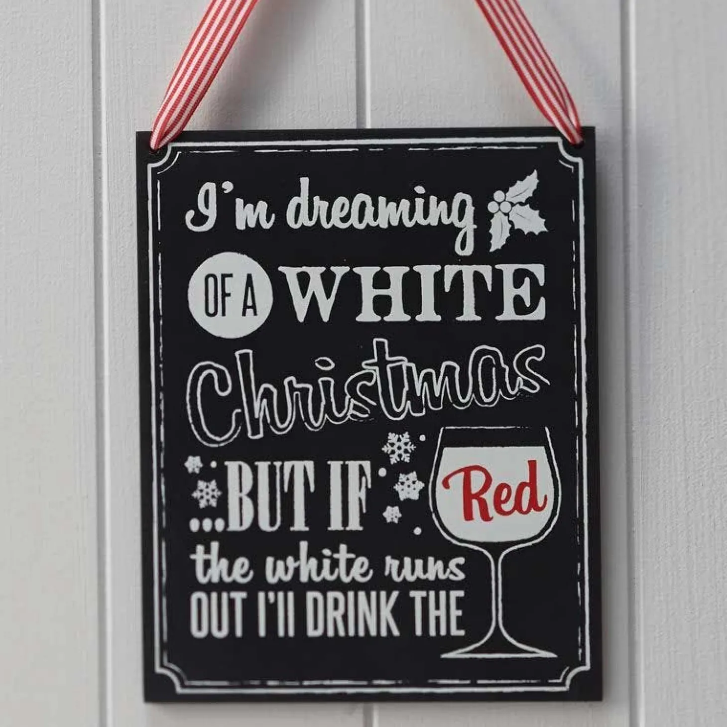 Wooden Chalkboard Christmas Wine Sign - 21.5Cm