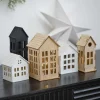 Wooden Light Up Houses Christmas Decorations (5Pk)