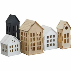 Wooden Light Up Houses Christmas Decorations (5Pk)