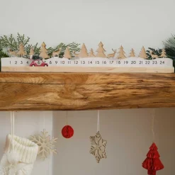 Wooden Reusable Christmas Advent Calendar With Moveable Car - 64Cm X 10Cm