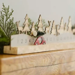 Wooden Reusable Christmas Advent Calendar With Moveable Car - 64Cm X 10Cm