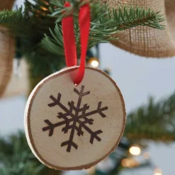 Wooden Round Snowflake Hanging Tree Decorations (6Pk)