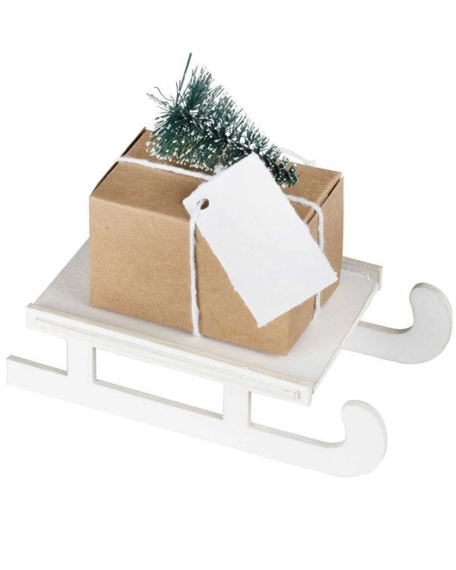 Wooden Sleigh With Gift Box & Tag Place Card Holder (4Pk)
