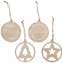 Wooden Tree Decorations Set - 9Cm (4Pk)